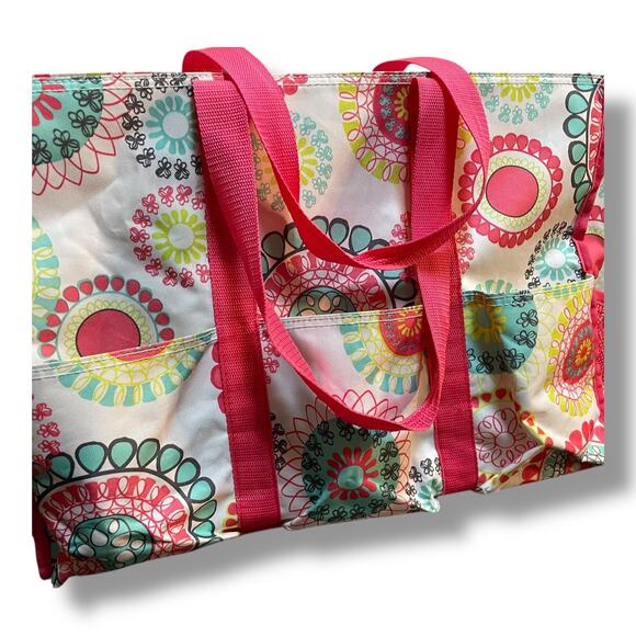 Thirty One Organizing Utility Tote Zip Top Large 19" Citrus Medallion 31 ZOUT - Picture 13 of 13
